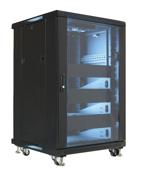 Equipment Rack Front 19“ EQUIPMENT RACK ENCLOUSURE – 18U – PRELOAD W/SHELVES AND BLANKS EREN ...